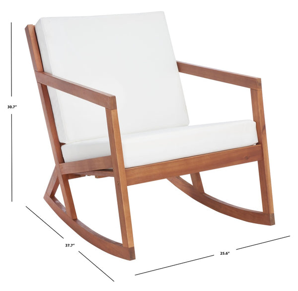 Safavieh VERNON Rocking Chair - Timeless Outdoor Comfort with Handcrafted Design and Eco-Friendly Eucalyptus Wood Natural / Beige PAT7013A