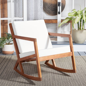 Safavieh VERNON Rocking Chair - Timeless Outdoor Comfort with Handcrafted Design and Eco-Friendly Eucalyptus Wood Natural / Beige PAT7013A