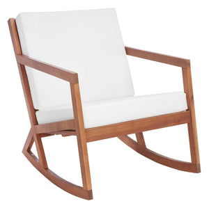 Safavieh VERNON Rocking Chair - Timeless Outdoor Comfort with Handcrafted Design and Eco-Friendly Eucalyptus Wood Natural / Beige PAT7013A