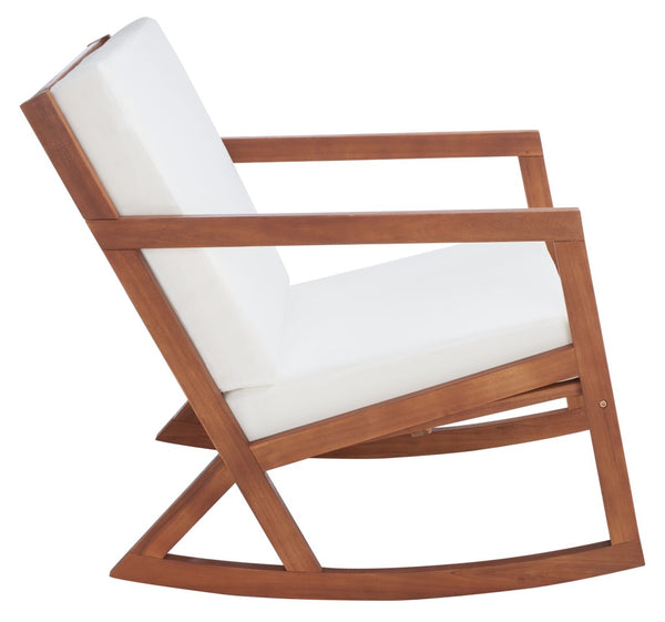 Safavieh VERNON Rocking Chair - Timeless Outdoor Comfort with Handcrafted Design and Eco-Friendly Eucalyptus Wood Natural / Beige PAT7013A