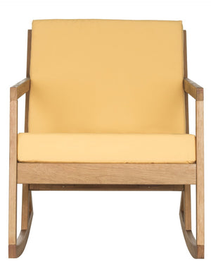Safavieh VERNON Rocking Chair - Timeless Outdoor Comfort with Handcrafted Design and Eco-Friendly Eucalyptus Wood Natural / Yellow PAT7013B