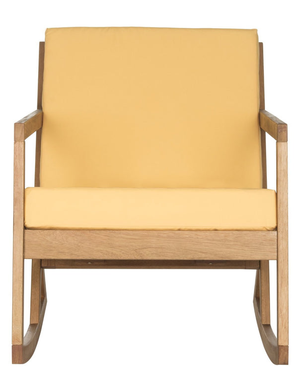 Safavieh VERNON Rocking Chair - Timeless Outdoor Comfort with Handcrafted Design and Eco-Friendly Eucalyptus Wood Natural / Yellow PAT7013B