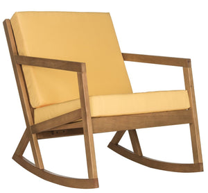 Safavieh VERNON Rocking Chair - Timeless Outdoor Comfort with Handcrafted Design and Eco-Friendly Eucalyptus Wood Natural / Yellow PAT7013B