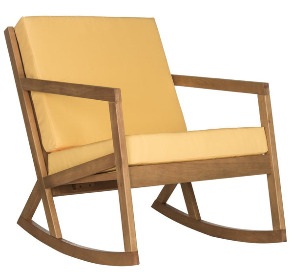 Safavieh VERNON Rocking Chair - Timeless Outdoor Comfort with Handcrafted Design and Eco-Friendly Eucalyptus Wood Natural / Yellow PAT7013B