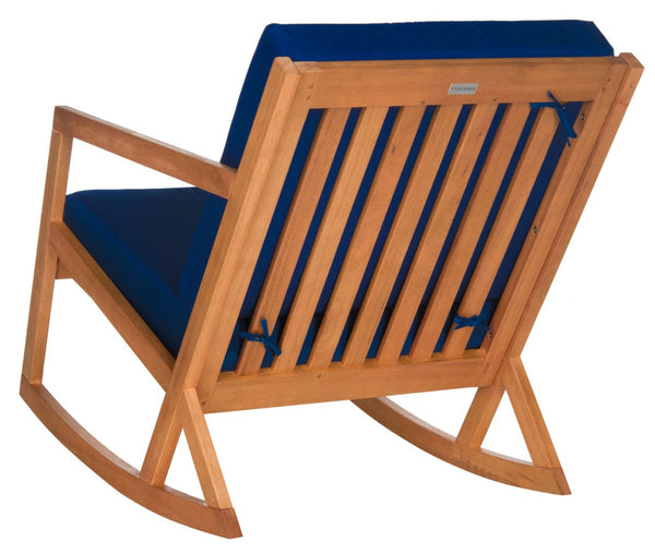 Safavieh VERNON Rocking Chair - Timeless Outdoor Comfort with Handcrafted Design and Eco-Friendly Eucalyptus Wood Natural / Navy PAT7013C