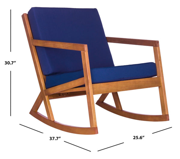 Safavieh VERNON Rocking Chair - Timeless Outdoor Comfort with Handcrafted Design and Eco-Friendly Eucalyptus Wood Natural / Navy PAT7013C
