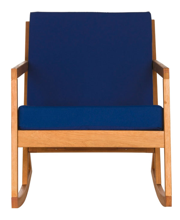 Safavieh VERNON Rocking Chair - Timeless Outdoor Comfort with Handcrafted Design and Eco-Friendly Eucalyptus Wood Natural / Navy PAT7013C