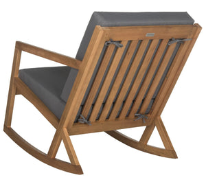 Safavieh VERNON Rocking Chair - Timeless Outdoor Comfort with Handcrafted Design and Eco-Friendly Eucalyptus Wood Natural / Grey PAT7013D