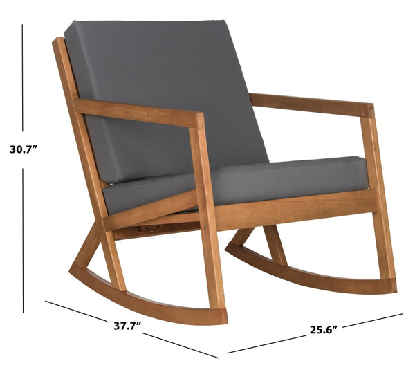 Safavieh VERNON Rocking Chair - Timeless Outdoor Comfort with Handcrafted Design and Eco-Friendly Eucalyptus Wood Natural / Grey PAT7013D