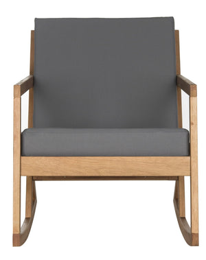 Safavieh VERNON Rocking Chair - Timeless Outdoor Comfort with Handcrafted Design and Eco-Friendly Eucalyptus Wood Natural / Grey PAT7013D