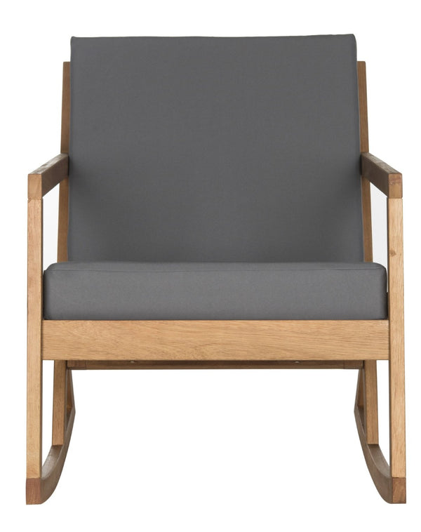 Safavieh VERNON Rocking Chair - Timeless Outdoor Comfort with Handcrafted Design and Eco-Friendly Eucalyptus Wood Natural / Grey PAT7013D