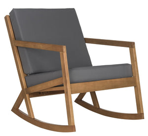 Safavieh VERNON Rocking Chair - Timeless Outdoor Comfort with Handcrafted Design and Eco-Friendly Eucalyptus Wood Natural / Grey PAT7013D