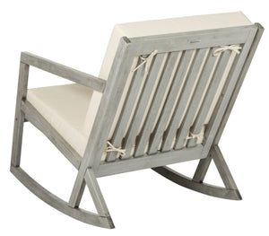 Safavieh VERNON Rocking Chair - Timeless Outdoor Comfort with Handcrafted Design and Eco-Friendly Eucalyptus Wood Grey / Beige PAT7013E