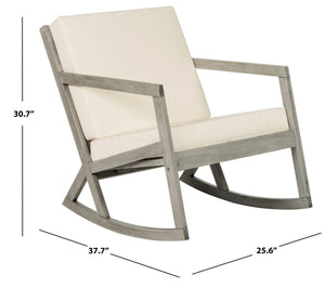 Safavieh VERNON Rocking Chair - Timeless Outdoor Comfort with Handcrafted Design and Eco-Friendly Eucalyptus Wood Grey / Beige PAT7013E