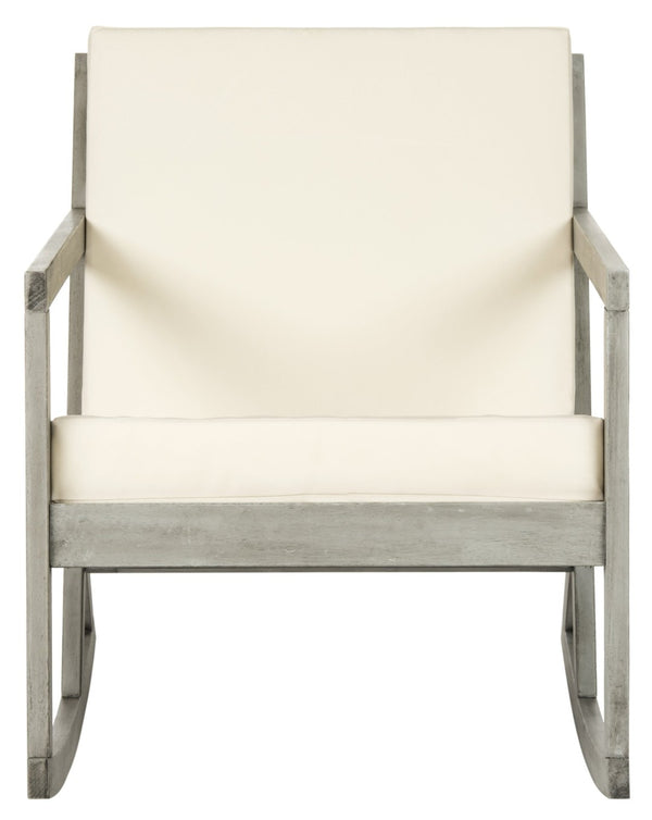 Safavieh VERNON Rocking Chair - Timeless Outdoor Comfort with Handcrafted Design and Eco-Friendly Eucalyptus Wood Grey / Beige PAT7013E