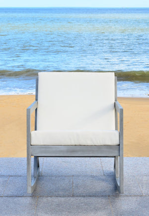 Safavieh VERNON Rocking Chair - Timeless Outdoor Comfort with Handcrafted Design and Eco-Friendly Eucalyptus Wood Grey / Beige PAT7013E