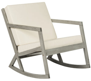 Safavieh VERNON Rocking Chair - Timeless Outdoor Comfort with Handcrafted Design and Eco-Friendly Eucalyptus Wood Grey / Beige PAT7013E