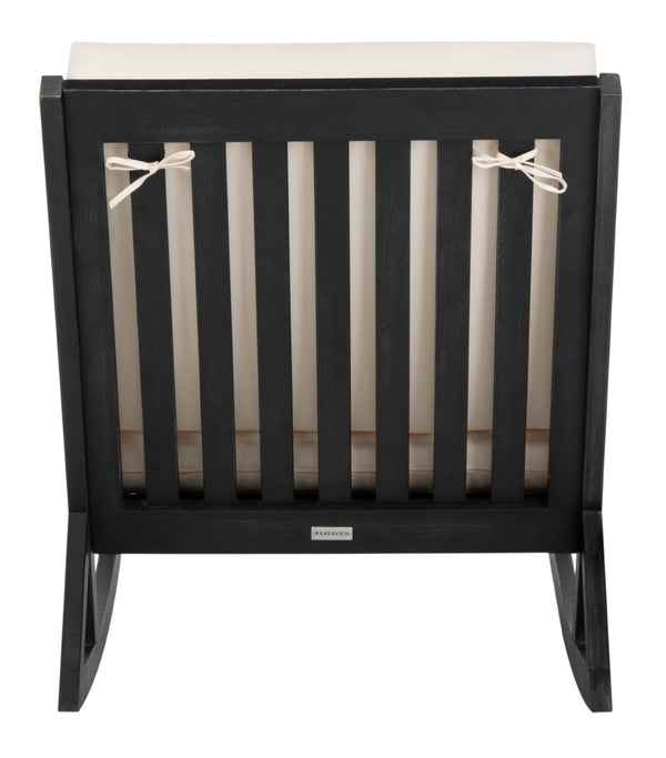 Safavieh VERNON Rocking Chair - Timeless Outdoor Comfort with Handcrafted Design and Eco-Friendly Eucalyptus Wood Black / Beige PAT7013F