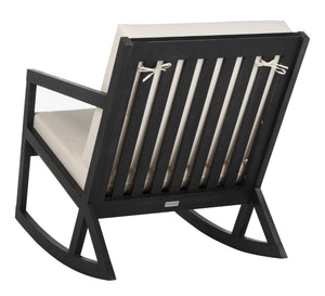Safavieh VERNON Rocking Chair - Timeless Outdoor Comfort with Handcrafted Design and Eco-Friendly Eucalyptus Wood Black / Beige PAT7013F