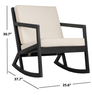 Safavieh VERNON Rocking Chair - Timeless Outdoor Comfort with Handcrafted Design and Eco-Friendly Eucalyptus Wood Black / Beige PAT7013F