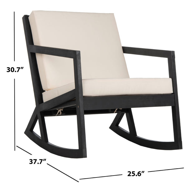 Safavieh VERNON Rocking Chair - Timeless Outdoor Comfort with Handcrafted Design and Eco-Friendly Eucalyptus Wood Black / Beige PAT7013F