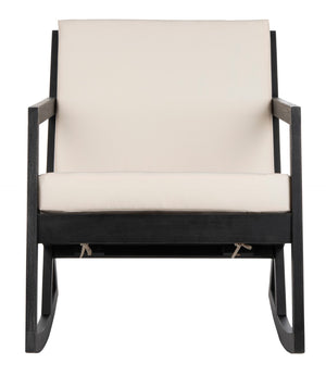 Safavieh VERNON Rocking Chair - Timeless Outdoor Comfort with Handcrafted Design and Eco-Friendly Eucalyptus Wood Black / Beige PAT7013F