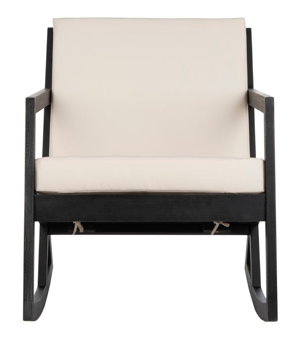 Safavieh VERNON Rocking Chair - Timeless Outdoor Comfort with Handcrafted Design and Eco-Friendly Eucalyptus Wood Black / Beige PAT7013F