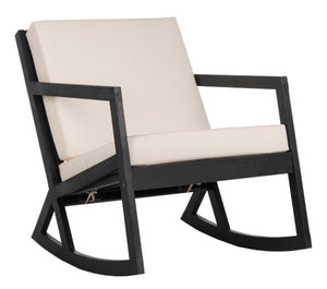 Safavieh VERNON Rocking Chair - Timeless Outdoor Comfort with Handcrafted Design and Eco-Friendly Eucalyptus Wood Black / Beige PAT7013F