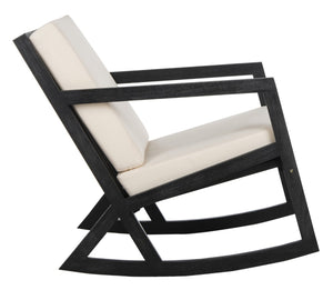 Safavieh VERNON Rocking Chair - Timeless Outdoor Comfort with Handcrafted Design and Eco-Friendly Eucalyptus Wood Black / Beige PAT7013F