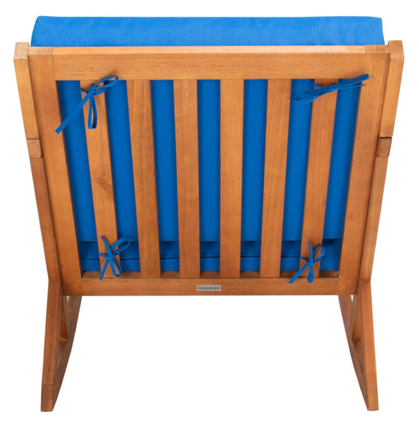 Safavieh VERNON Rocking Chair - Timeless Outdoor Comfort with Handcrafted Design and Eco-Friendly Eucalyptus Wood Natural / Royal Blue PAT7013K