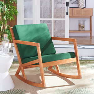 Safavieh VERNON Rocking Chair - Timeless Outdoor Comfort with Handcrafted Design and Eco-Friendly Eucalyptus Wood Natural / Green PAT7013N