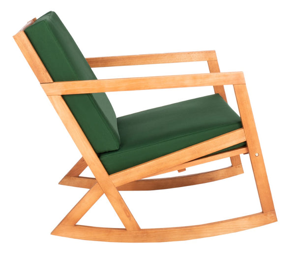 Safavieh VERNON Rocking Chair - Timeless Outdoor Comfort with Handcrafted Design and Eco-Friendly Eucalyptus Wood Natural / Green PAT7013N