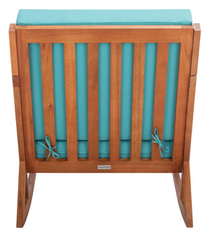 Safavieh VERNON Rocking Chair - Timeless Outdoor Comfort with Handcrafted Design and Eco-Friendly Eucalyptus Wood Natural / Aqua PAT7013Q