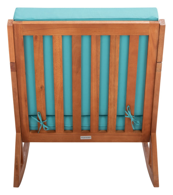 Safavieh VERNON Rocking Chair - Timeless Outdoor Comfort with Handcrafted Design and Eco-Friendly Eucalyptus Wood Natural / Aqua PAT7013Q