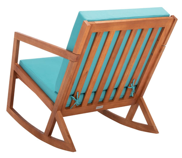 Safavieh VERNON Rocking Chair - Timeless Outdoor Comfort with Handcrafted Design and Eco-Friendly Eucalyptus Wood Natural / Aqua PAT7013Q