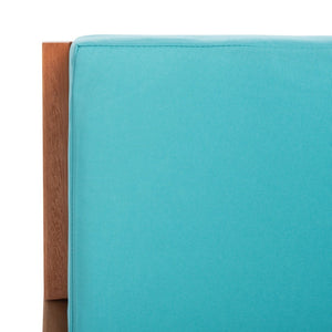 Safavieh VERNON Rocking Chair - Timeless Outdoor Comfort with Handcrafted Design and Eco-Friendly Eucalyptus Wood Natural / Aqua PAT7013Q