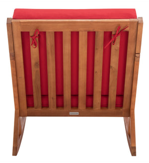 Safavieh VERNON Rocking Chair - Timeless Outdoor Comfort with Handcrafted Design and Eco-Friendly Eucalyptus Wood Natural / Red PAT7013R