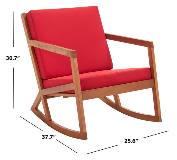 Safavieh VERNON Rocking Chair - Timeless Outdoor Comfort with Handcrafted Design and Eco-Friendly Eucalyptus Wood Natural / Red PAT7013R