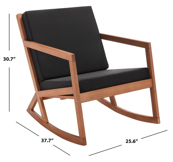 Safavieh VERNON Rocking Chair - Timeless Outdoor Comfort with Handcrafted Design and Eco-Friendly Eucalyptus Wood Natural / Black PAT7013X