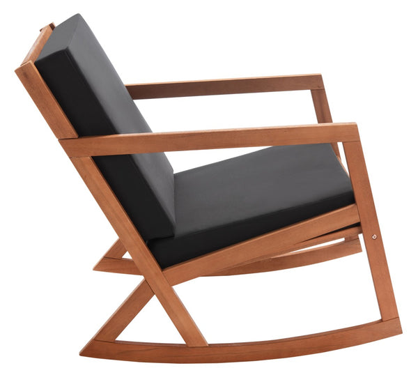 Safavieh VERNON Rocking Chair - Timeless Outdoor Comfort with Handcrafted Design and Eco-Friendly Eucalyptus Wood Natural / Black PAT7013X