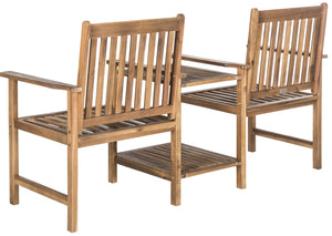 Safavieh BREA Twin Seat Outdoor Bench – Stylish Eco-Friendly Acacia Wood with Umbrella-Ready Drink Table Natural PAT7014A