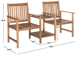Safavieh BREA Twin Seat Outdoor Bench – Stylish Eco-Friendly Acacia Wood with Umbrella-Ready Drink Table Natural PAT7014A