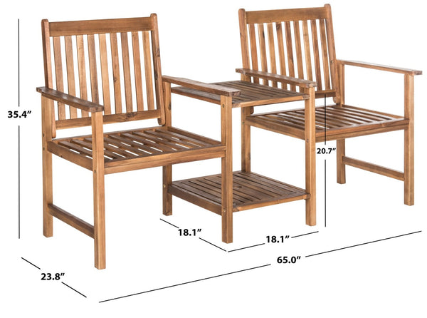 Safavieh BREA Twin Seat Outdoor Bench – Stylish Eco-Friendly Acacia Wood with Umbrella-Ready Drink Table Natural PAT7014A