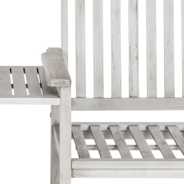 Safavieh BREA Twin Seat Outdoor Bench – Stylish Eco-Friendly Acacia Wood with Umbrella-Ready Drink Table Grey PAT7014B
