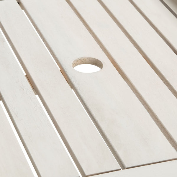 Safavieh BREA Twin Seat Outdoor Bench – Stylish Eco-Friendly Acacia Wood with Umbrella-Ready Drink Table White PAT7014C