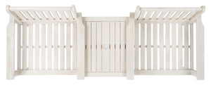 Safavieh BREA Twin Seat Outdoor Bench – Stylish Eco-Friendly Acacia Wood with Umbrella-Ready Drink Table White PAT7014C