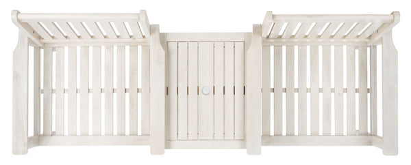 Safavieh BREA Twin Seat Outdoor Bench – Stylish Eco-Friendly Acacia Wood with Umbrella-Ready Drink Table White PAT7014C