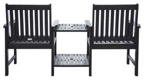 Safavieh Brea Twin Seat Outdoor Bench - Eco-friendly Acacia Wood With Umbrella Drink Table For Porch & Patio Black Wood Pat7014d