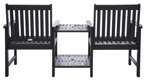 Safavieh Brea Twin Seat Outdoor Bench - Eco-friendly Acacia Wood With Umbrella Drink Table For Porch & Patio Black Wood Pat7014d