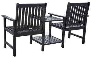 Safavieh Brea Twin Seat Outdoor Bench - Eco-friendly Acacia Wood With Umbrella Drink Table For Porch & Patio Black Wood Pat7014d